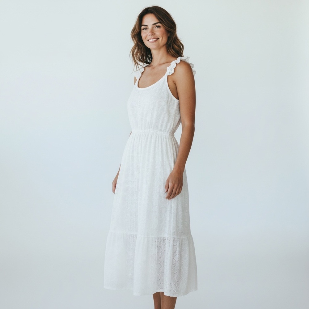 Jessica Simpson Eyelet Maxi Summer Dress in White